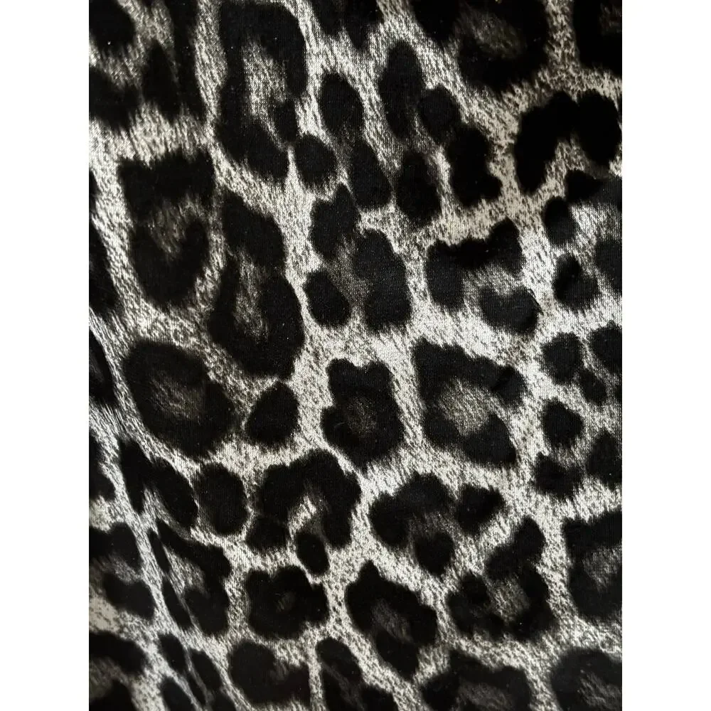 Michael Kors S short sleeve grey black animal print wider top narrow hemline euc